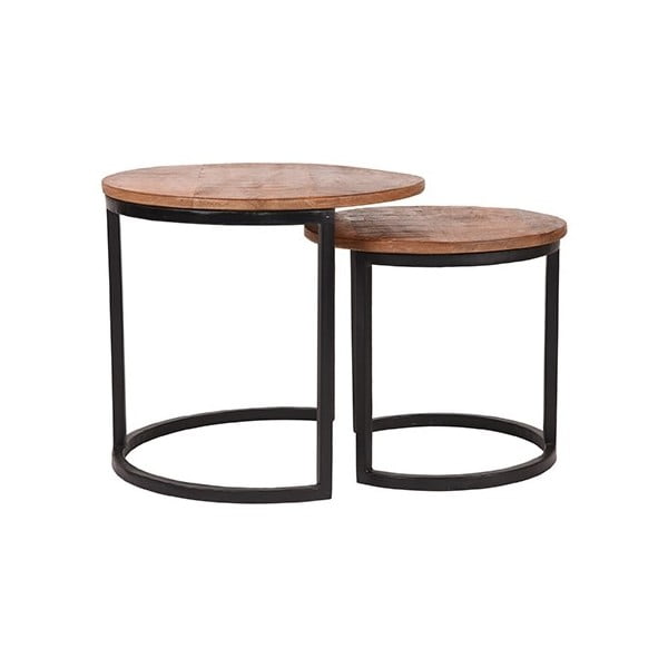 2 mangmedžio medienos staliukų rinkinys LABEL51 Coffee, ⌀ 40 cm ir ⌀ 50 cm