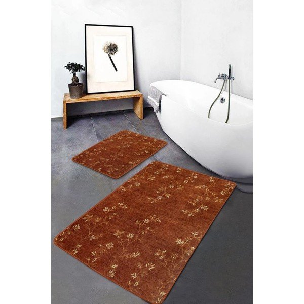 Rudos spalvos iš velveto vonios kilimėliai 2 vnt. 60x100 cm – Mila Home-image-1