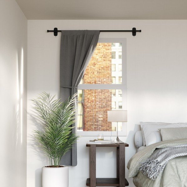 Matinės juodos spalvos iš plieno išplečiamas užuolaidos strypas 40 - 71 cm Adhera – Umbra-image-2