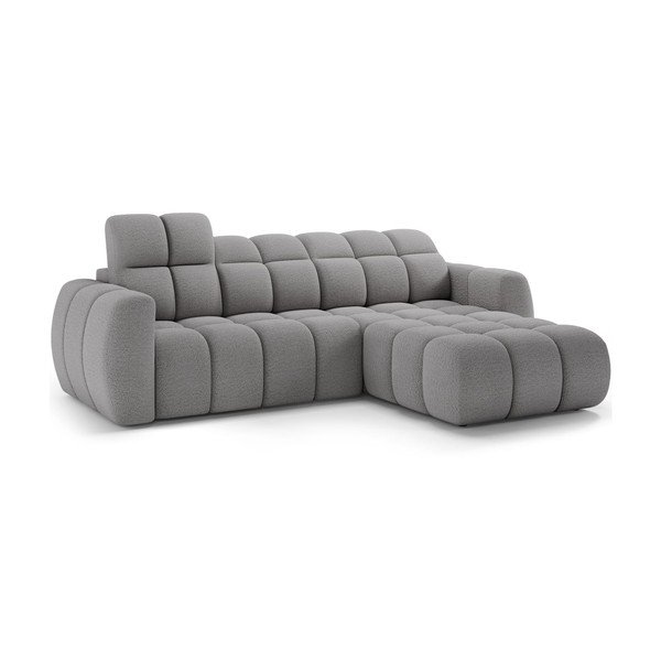 Pilkos spalvos kampinė sofa iš boucle (su dešiniuoju kampu/su gultu) Fanito – ELTAP-image-2