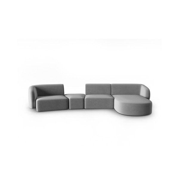 Pilkos spalvos iš velveto kampinė sofa (su dešiniuoju kampu/su gultu) Paolo – Milo Casa