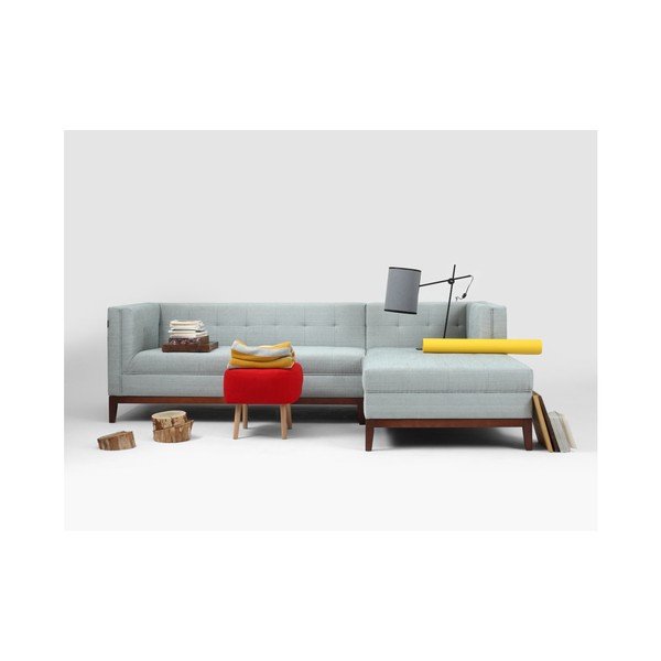 Šviesiai turkio spalvos kampinė sofa su šezlongu dešinėje pusėje-image-3