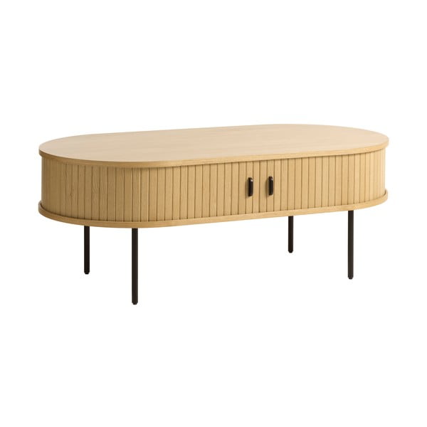 Natūralios spalvos ąžuolo apdailos kavos staliukas 60x120 cm Nola - Unique Furniture-image-4