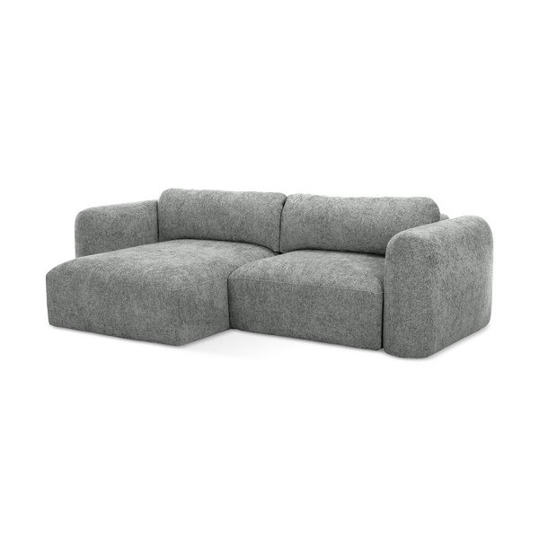 Pilkos spalvos iš šenilinio audinio sulankstoma/su sandėliavimo vieta kampinė sofa (su kairiuoju kampu/su gultu) Mele – Makamii-image-1