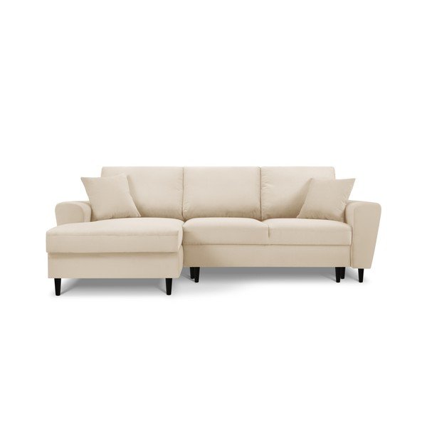 Smėlio spalvos iš kordinio velveto sulankstoma/su sandėliavimo vieta kampinė sofa (su kairiuoju kampu/su gultu) Kyoto – Cosmopolitan Design