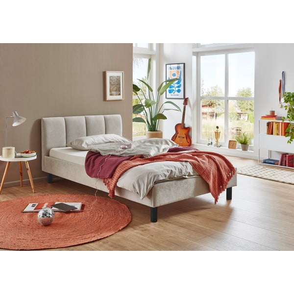 Smėlio spalvos viengulė lova audiniu dengta be grotelių 120x200 cm Joker – Meise Möbel-image-1