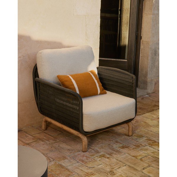 Smėlio spalvos paminkštinto audinio sodo krėslas Alipa – Kave Home-image-1