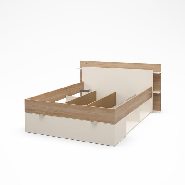Dvigulė lova baltos spalvos/natūralios spalvos iš ąžuolo su sandėliavimo vieta be grotelių 140x190 cm Albo – Marckeric-image-3