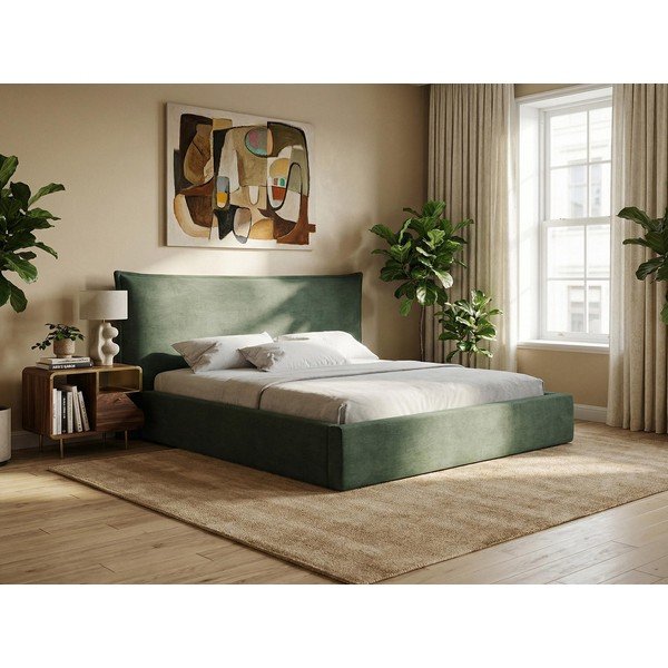 Mėlynos spalvos dvigulė lova audiniu dengta su sandėliavimo vieta su lovos grotelėmis 180x200 cm Esala – Makamii-image-1