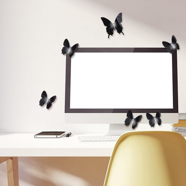 12 juodų 3D lipdukų rinkinys Ambiance Wall Butterflies