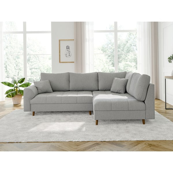 Pilkos spalvos iš kordinio velveto kampinė sofa (su dešiniuoju kampu/„L“ formos) Ariella – Ropez-image-1