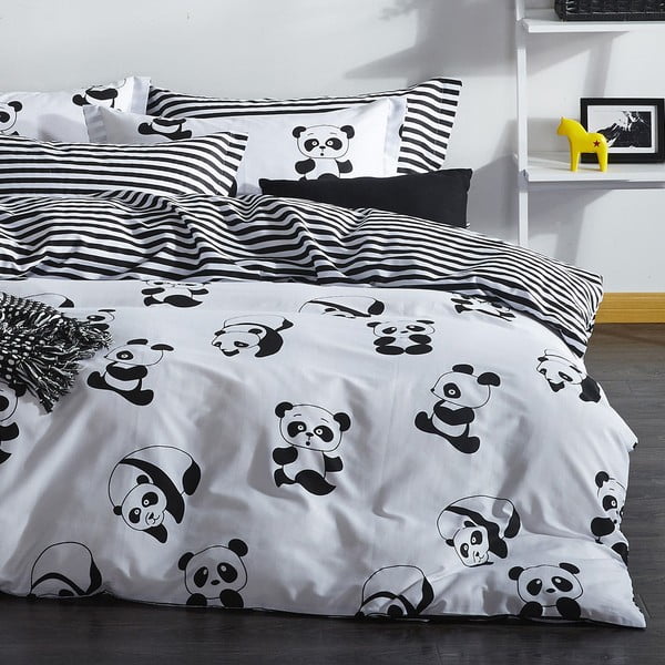 Juodos ir baltos spalvos dvigulė vaikiška patalynė 200x200 cm Panda – Mijolnir-image-1