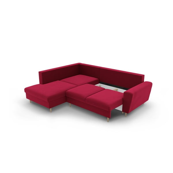 Raudonos spalvos iš velveto sulankstoma/su sandėliavimo vieta kampinė sofa (su kairiuoju kampu/„L“ formos) Kyoto – Cosmopolitan Design-image-3