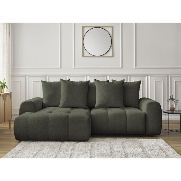 Khaki spalvos sulankstoma/su sandėliavimo vieta kampinė sofa iš šenilinio audinio (su kairiuoju kampu/su gultu) Roxelane – Bobochic Paris-image-1