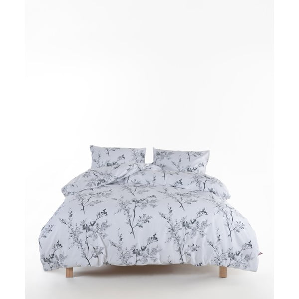 Baltos spalvos/pilkos spalvos iš ranforce medvilnės viengulė patalynė 140x200 cm White Floral – Mila Home Luxury
