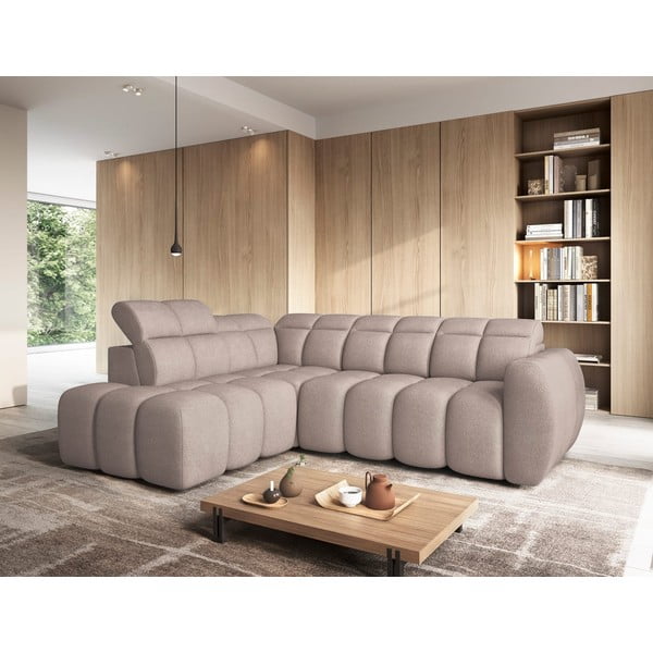 Šviesiai rudos spalvos iš boucle sulankstoma/su sandėliavimo vieta kampinė sofa (su kairiuoju kampu/„L“ formos) Falconn – ELTAP-image-1