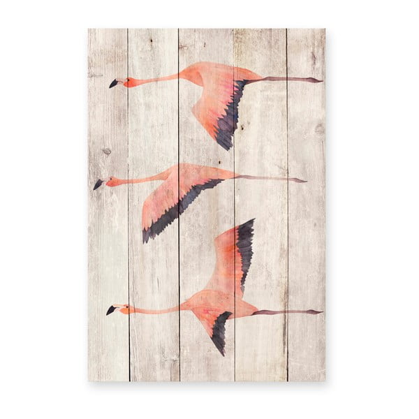 Sieninė dekoracija iš pušies medienos Madre Selva Flying Flamingo, 60 x 40 cm