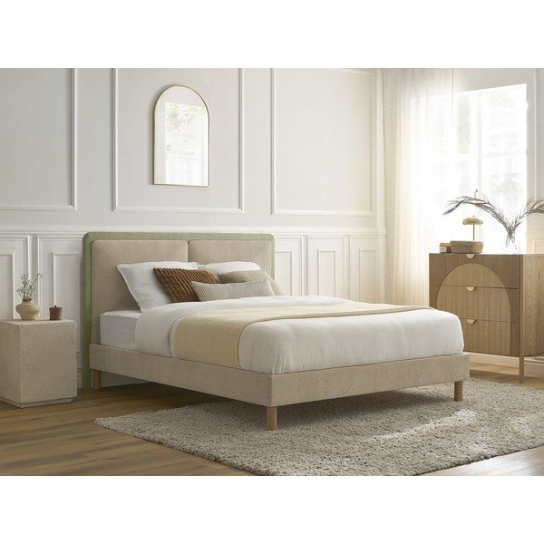 Smėlio spalvos iš audinio dvigulė lova audiniu dengta su lovos grotelėmis 180x200 cm Mara – Bobochic Paris-image-1