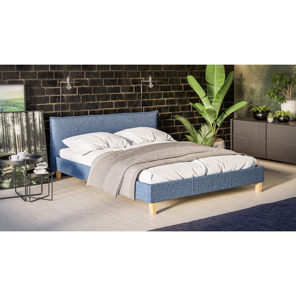 Mėlyna minkšta dvigulė lova su grotelėmis 160x200 cm Tina - Ropez-image-2