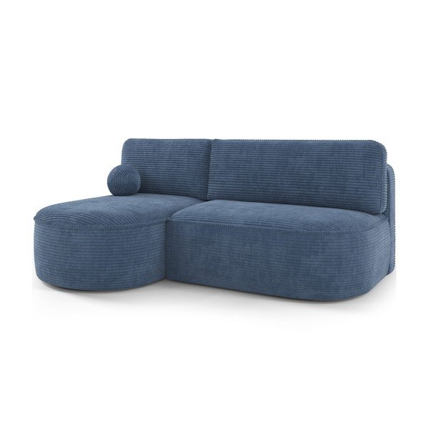Tamsiai mėlynos spalvos sulankstoma/su sandėliavimo vieta kampinė sofa iš kordinio velveto (su kairiuoju kampu/su gultu) Livosa – ELTAP