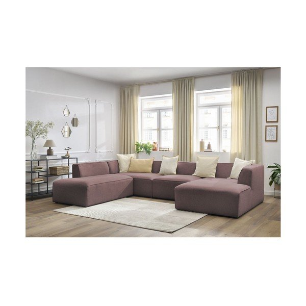 Rožinės spalvos modulinė kampinė sofa (su kairiuoju kampu/„U“ formos) Megeve – Bobochic Paris-image-4