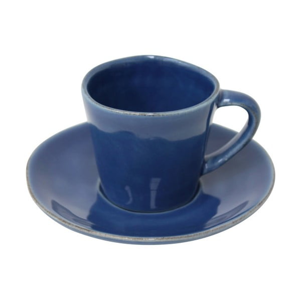 Tamsiai mėlynos spalvos keramikos puodelis su lėkštute Costa Nova Nova, 70 ml