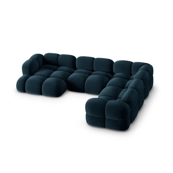 Tamsiai mėlynos spalvos iš velveto kampinė sofa (su dešiniuoju kampu/„U“ formos) Loretto – Cosmopolitan Design