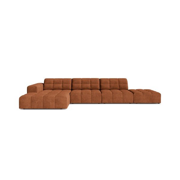 Terakotos spalvos kampinė sofa iš šenilinio audinio (su kairiuoju kampu/su gultu) Chicago – Cosmopolitan Design