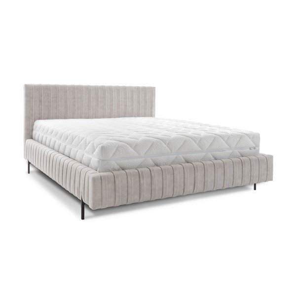 Smėlio spalvos dvigulė lova dengta audiniu su sandėliavimo vieta su lovos grotelėmis 180x200 cm Plissa – ELTAP