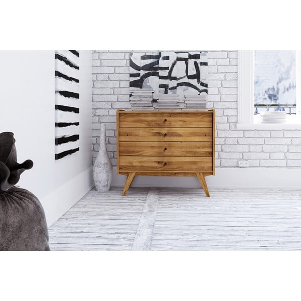 Žema komoda iš ąžuolo medienos 100x90 cm Retro - The Beds-image-1
