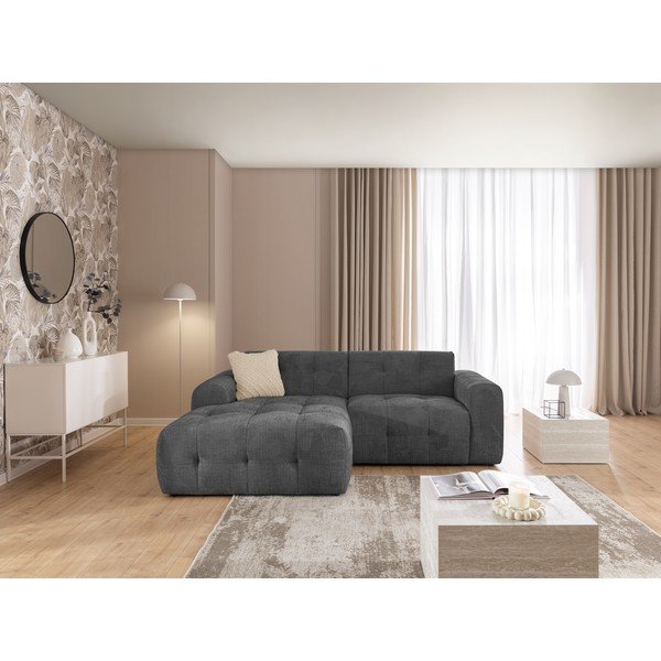 Tamsiai pilkos spalvos kampinė sofa (su kairiuoju kampu/su gultu) Melva – Ropez-image-4