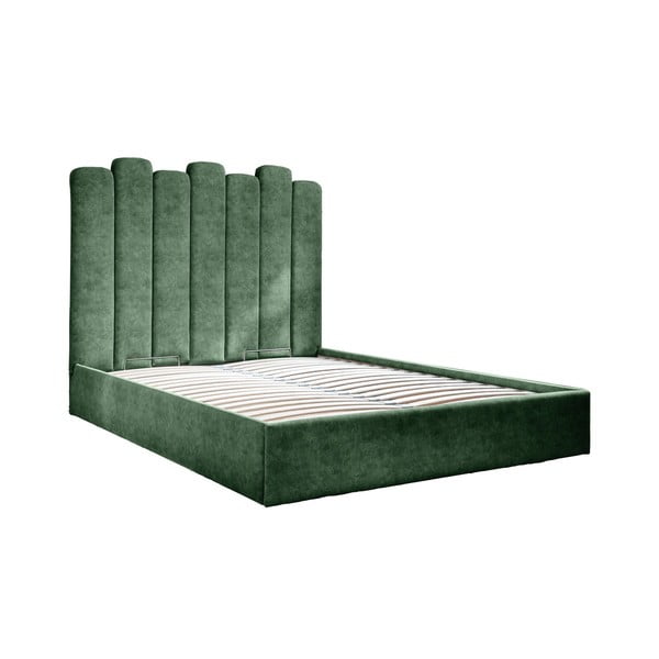 Žalios spalvos minkšta dvigulė lova su dėže ir grotelėmis 160x200 cm Dreamy Aurora - Miuform