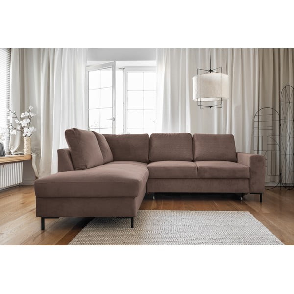 Iš kordinio velveto sulankstoma kampinė sofa rudos spalvos (su kairiuoju kampu) Lofty Lilly – Miuform-image-1