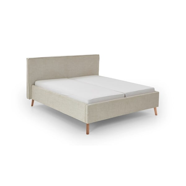 Dvigulė lova kreminės spalvos audiniu dengta su sandėliavimo vieta su lovos grotelėmis 180x200 cm Riva – Meise Möbel
