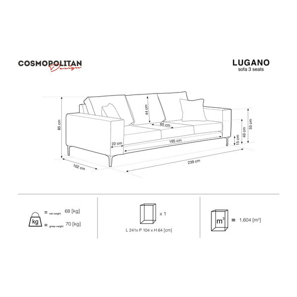 Tamsiai mėlyna sofa "Cosmopolitan Design Lugano", 239 cm-image-1