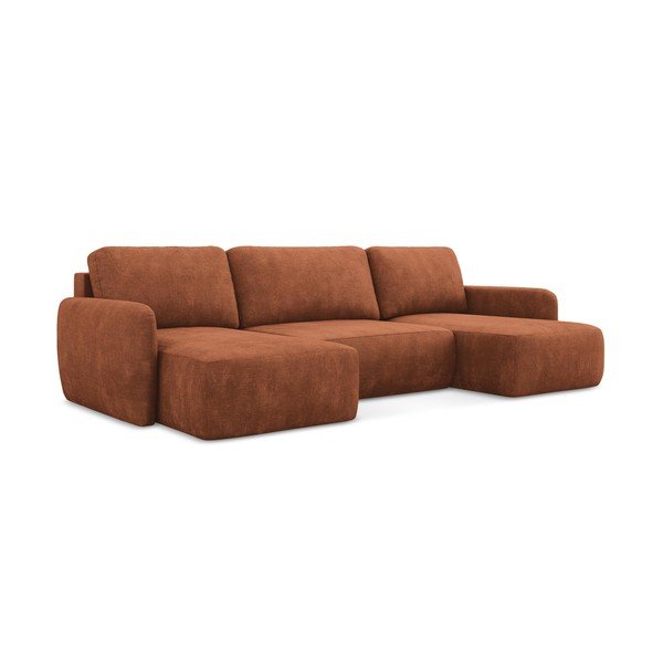 Terakotos spalvos iš šenilinio audinio sulankstoma/su sandėliavimo vieta kampinė sofa („U“ formos) Lilo – Makamii-image-3