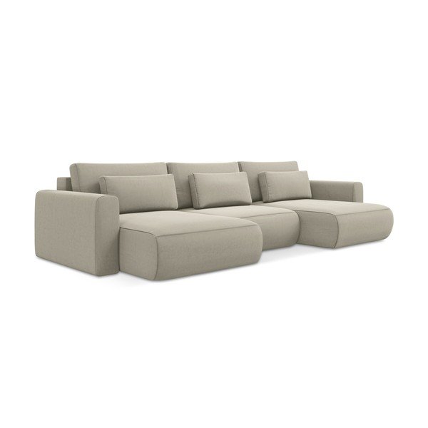 Smėlio spalvos iš velveto sulankstoma/su sandėliavimo vieta kampinė sofa („U“ formos) Kapua – Makamii-image-3