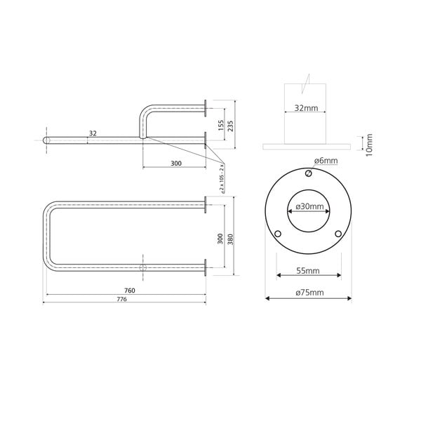 Sieninė iš nerūdijančio plieno rankena 78 cm Handicap Right – Sapho-image-2