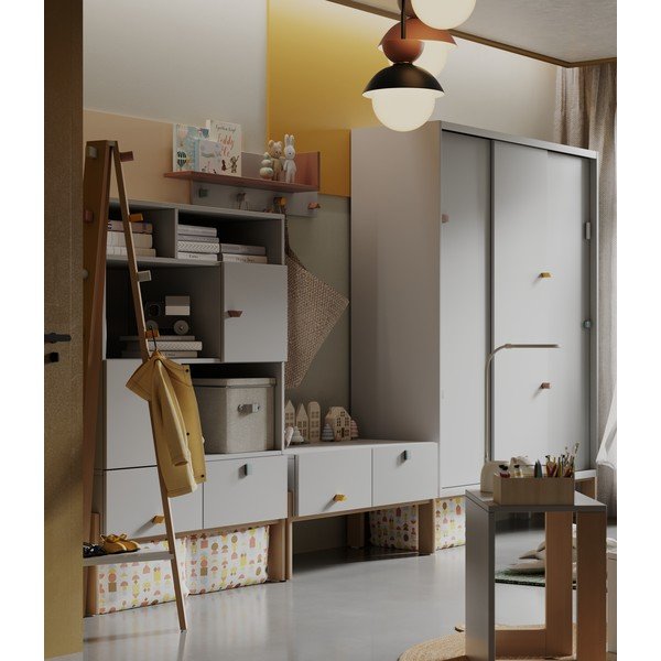 Šviesiai pilka / natūralaus buko medžio vaikiška kabykla Cube - Pinio-image-2