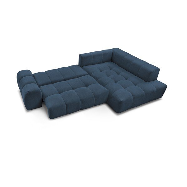Tamsiai mėlynos spalvos iš šenilinio audinio sulankstoma/su sandėliavimo vieta kampinė sofa (su dešiniuoju kampu/„L“ formos) Everest – Bobochic Paris-image-4