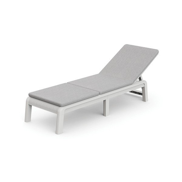 Šviesiai pilkos spalvos plastikinis/paminkštinto audinio reguliuojamas/sulankstomas sodo šezlongas Atlas – Keter