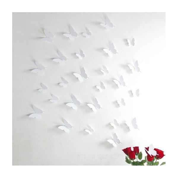 12 baltų 3D lipdukų rinkinys Ambiance Butterflies