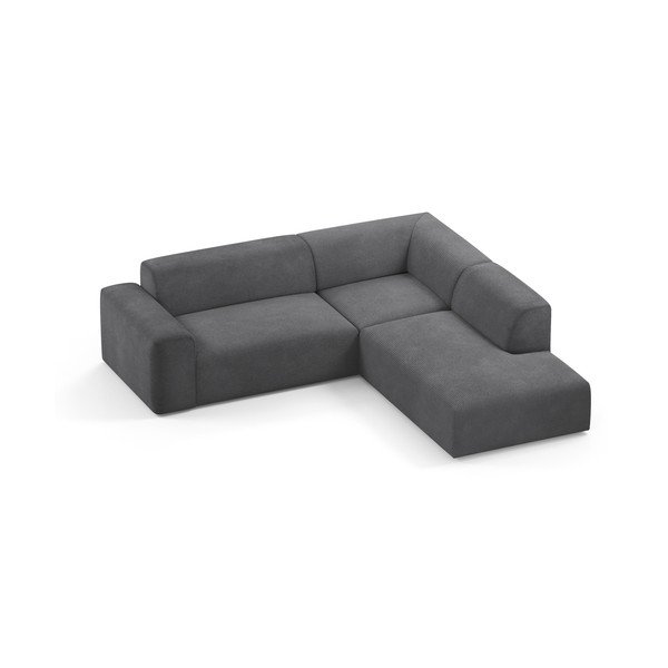 Antracito pilkos spalvos aksominė kampinė sofa Marie Claire Home Karen, 260 cm, dešinysis kampas-image-3