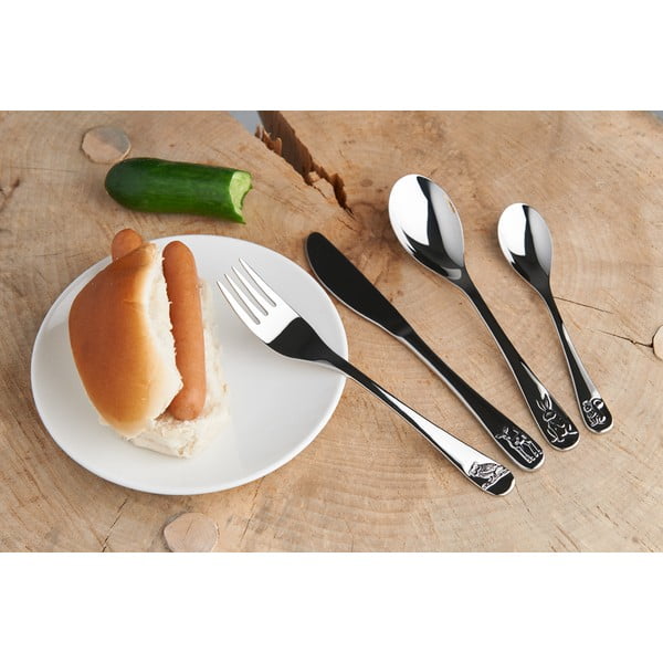 Vaikiški stalo įrankiai sidabrinės spalvos iš nerūdijančio plieno 4 vnt. Forest Animals – Zilverstad-image-1