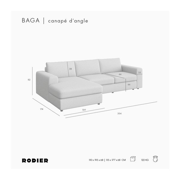 Smėlio spalvos iš velveto kampinė sofa (su kairiuoju kampu/su gultu) Baga – Rodier-image-4
