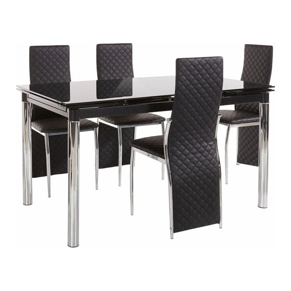 4 juodų valgomojo stalų ir 4 juodų valgomojo kėdžių rinkinys "Støraa Pippa William Black