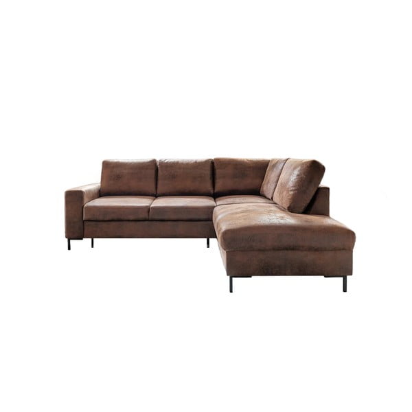 Iš dirbtinės odos sulankstoma kampinė sofa rudos spalvos (su dešiniuoju kampu) Lofty Lilly – Miuform