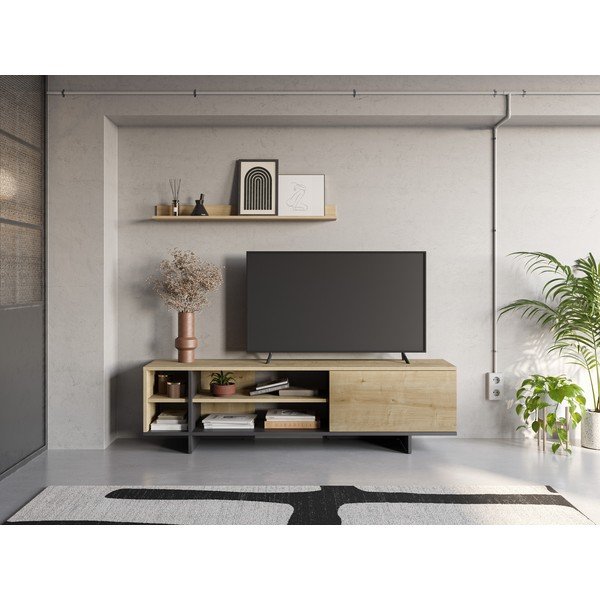 TV spintelė natūralios spalvos iš ąžuolo 160x44 cm Cequoia – Marckeric-image-1