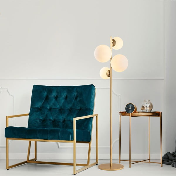 Baltos spalvos/žalvario spalvos pastatomas šviestuvas (aukštis 162 cm) su stiklo gaubtu Fazli – Opviq lights-image-1