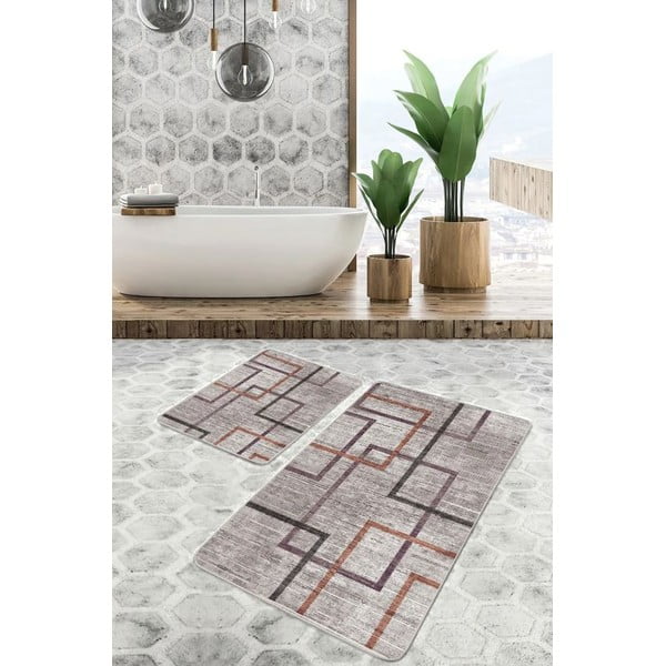 Pilkos spalvos iš velveto vonios kilimėliai 2 vnt. 60x100 cm – Mila Home-image-2